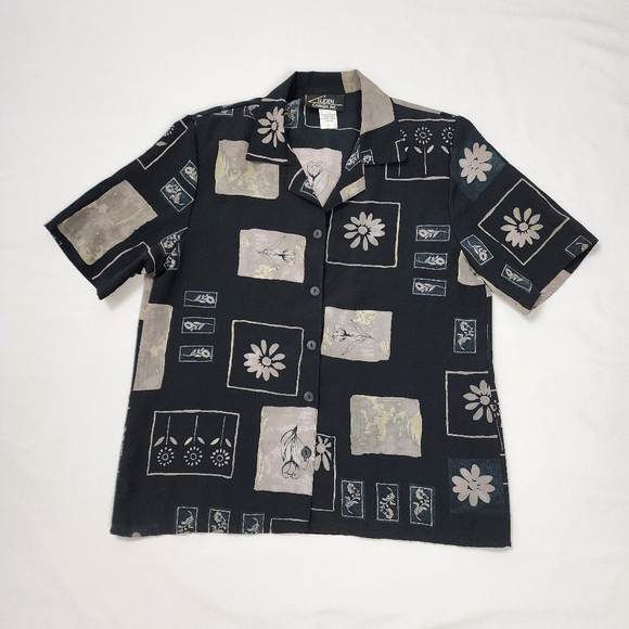 Vintage 90s Spring Blouse Shoulder Pads Granny Core Coastal Whimsy Goth Academia - Picture 1 of 15